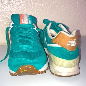 New Balance 574 teal suede running sneakers
